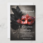 Masquerade Black Silver Red Moody Weihnachts-Party Einladung (Vorderseite)
