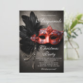 Masquerade Black Silver Red Moody Weihnachts-Party Einladung (Stehend Vorderseite)