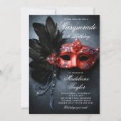 Masquerade Black Silver Red Navy 50. Geburtstag Einladung (Vorderseite)