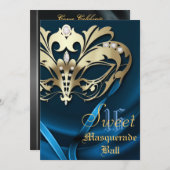 Masquerade Blue Jeweled Sweet 16 Einladung (Vorne/Hinten)