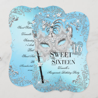 Masquerade Blue Silver Sweet 16 Geburtstag Einladung