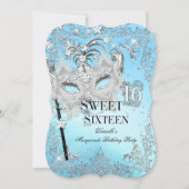 Masquerade Blue Silver Sweet 16 Geburtstag Einladung (Vorderseite)