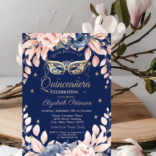Masquerade, Blüten, Goldstars Quinceañera Einladung