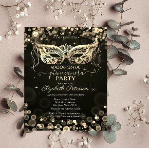 Masquerade Bokeh Dark Quinceañera Einladungspostkarte