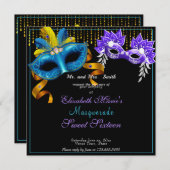 Masquerade Carnival Feather Masken 16 . Geburtstag Einladung (Vorne/Hinten)