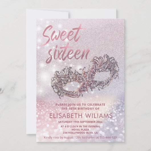 Masquerade charming glittery ombre einladung (Vorderseite)