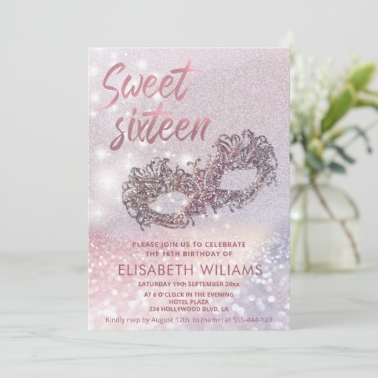 Masquerade charming glittery ombre einladung (Stehend Vorderseite)