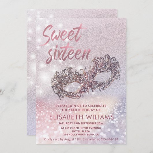 Masquerade charming glittery ombre einladung (Vorne/Hinten)