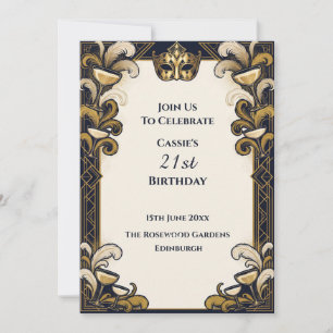 Masquerade Cocktail Schwarz Gold Einladung