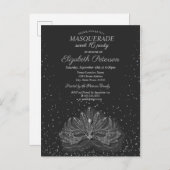 Masquerade, Confetti Masque Gray Sweet 16 Einladungspostkarte (Vorne/Hinten)