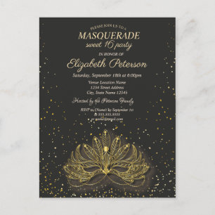 Masquerade, Confetti Masque Sweet 16 Einladungspostkarte