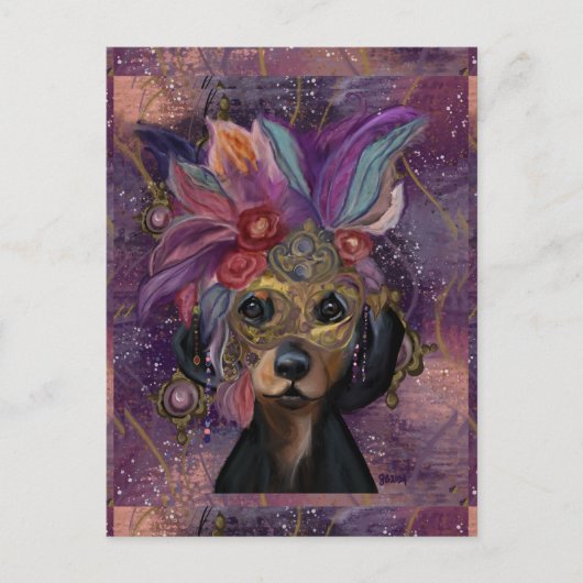 MASQUERADE DACKEL ART POSTKARTE (Vorderseite)