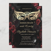 Masquerade Dark Red Roses Gothic Sweet 16 Einladung (Vorne/Hinten)