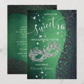 Masquerade Diamond Damask grün süß 16 Einladung (Vorne/Hinten)