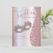Masquerade Diamond Damask Rose Gold süß 16 Einladung (Stehend Vorderseite)