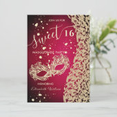 Masquerade Diamond Damaskus rot süß 16 Einladung (Stehend Vorderseite)