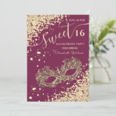 Masquerade Diamond Luxus Gold süß 16 Einladung (Stehend Vorderseite)