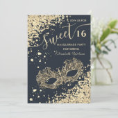Masquerade Diamond Luxus Gold süß 16 Einladung (Stehend Vorderseite)