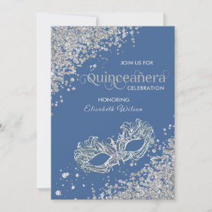 Masquerade Diamond Luxus Quinceañera Blau Einladung