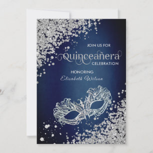 Masquerade Diamond Luxus Quinceañera Blau Einladung