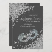 Masquerade Diamond Luxus Quinceañera grau Einladung (Vorne/Hinten)