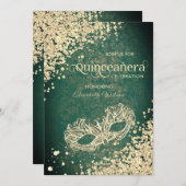 Masquerade Diamond Luxus Quinceañera grün Invit Einladung (Vorne/Hinten)