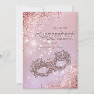Masquerade Diamond Luxus Quinceañera Rose Gold Einladung