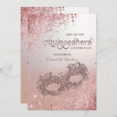 Masquerade Diamond Luxus Quinceañera Rose Gold Einladung (Vorne/Hinten)