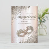 Masquerade Diamond Luxus Quinceañera weiches Rosa Einladung (Stehend Vorderseite)