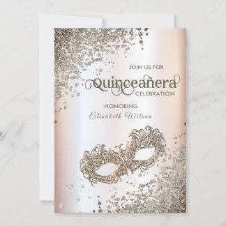 Masquerade Diamond Luxus Quinceañera weiches Rosa Einladung