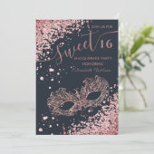 Masquerade Diamond Luxus Rose Gold süß 16 Inv. Einladung (Stehend Vorderseite)