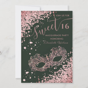 Masquerade Diamond Luxus Rose Gold süß 16 Inv. Einladung
