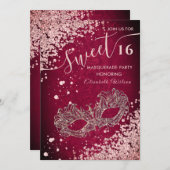 Masquerade Diamond Luxus Rose Gold süß 16 Inv. Einladung (Vorne/Hinten)