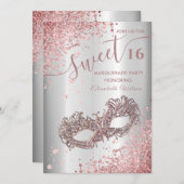 Masquerade Diamond Luxus Rose Gold süß 16 Invi Einladung (Vorne/Hinten)