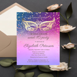 Masquerade Diamonds Glitzer Farbenfrohe Süße 16 Einladungspostkarte