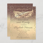 Masquerade Diamonds Glitzer Gold Sweet 16 Einladung (Vorne/Hinten)