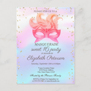 Masquerade Diamonds,Masque,Holografische Sweet 16 Einladungspostkarte