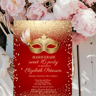 Masquerade Diamonds, Masque, Roter Sweet 16 Einladungspostkarte