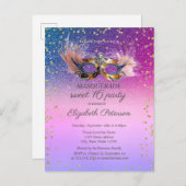 Masquerade  Diamonds Purple Glitter Sweet 16  Einladungspostkarte (Vorne/Hinten)