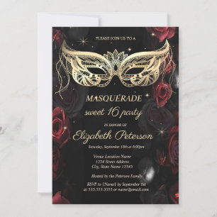 Masquerade Dunkelrote Rosen Gothic Sweet 16 Einladung
