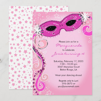 Masquerade Einladung: Rosa Sweet 16 Ball Einladung