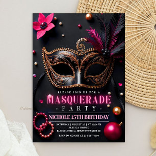 Masquerade Elegantes Rosa Party Einladung