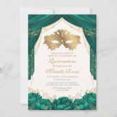 Masquerade Emerald Green Quinceanera Einladung (Vorderseite)