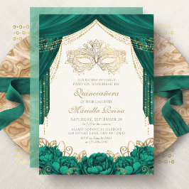 Masquerade Emerald Green Quinceanera Einladung