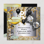 Masquerade Fabulous 30. Silver Gold Black Party Einladung (Vorne/Hinten)