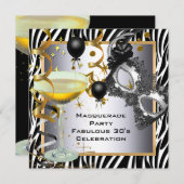 Masquerade Fabulous 30. Zebra Silver Gold Black Einladung (Vorne/Hinten)