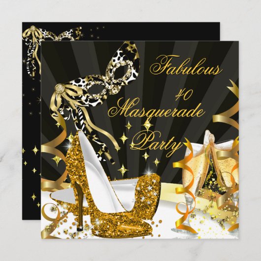 Masquerade Fabulous 40 Frauen Gold High Heel Einladung (Vorne/Hinten)