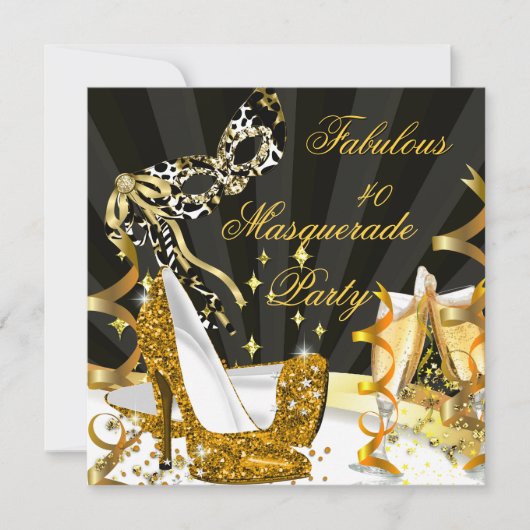 Masquerade Fabulous 40 Frauen Gold High Heel Einladung (Vorderseite)