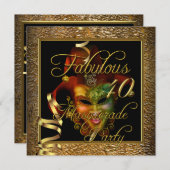 Masquerade Fabulous 40 Gold Black Birthday Party Einladung (Vorne/Hinten)