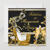 Masquerade Fabulous 40 Gold High Heel Maske Frauen Einladung (Vorderseite)